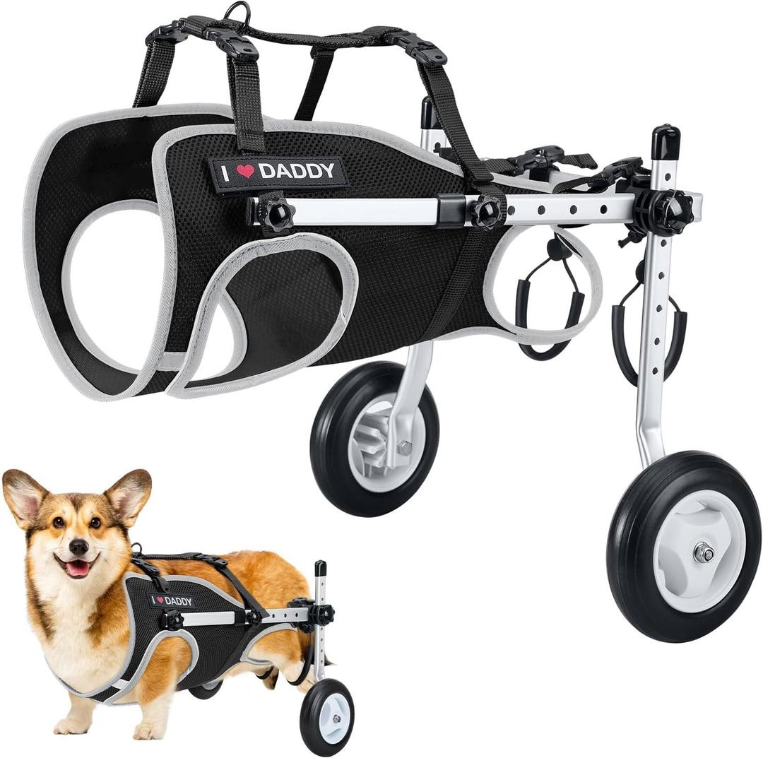 Nasjac Dog Wheelchair for Back Legs - Lightweight Portable Wheel Chair | Adjustable Pet Wheel Cart with Reflective Stripes for Senior, Arthritis, Paralyzed, Injured, or Disabled Dogs (Black, S)