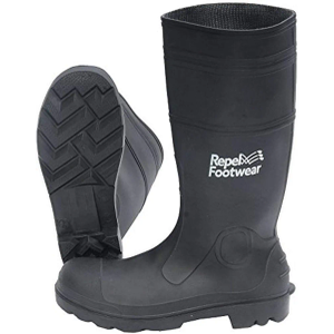 Galeton 11578-10 Repel Footwear Economy 15" PVC Waterproof Boots with Plain Toe with No-Slip Treads, Men's Size 10, Black