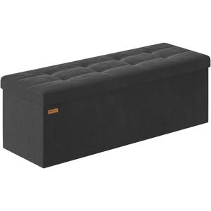 Folding Storage Ottoman, Velvet Storage Bench, Footrest, Removable Divider, for Living Room, Bedroom, 15 x 43 x 15 Inches, 660 lb Load Capacity, Ink Black UASND02B