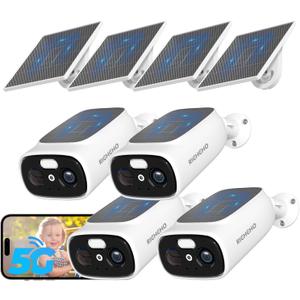 4pc 2.4G/5G WiFi Cameras for Home Security with Double Solar Panels, 2K Solar Security Cameras Wireless Outdoor, Color Night Vision , 2-Way Talk, Spotlight, Siren,IP66, Cloud/SD, AI Detection, W/Alexa