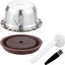Reusable Pods for Nespresso Vertuo Machine, Stainless Steel 230ml Refillable Coffee Capsule Set with 1 Silicone Lid, 1 Spoon, 1 Brush Coffee Accessories for Nespresso