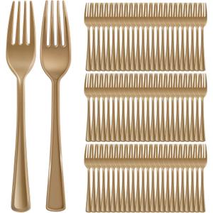 Roshtia 100 Pcs Gold Plastic Forks Gold Forks Disposable Utensils 7.3 Inch Heavy Duty Cutlery Set Disposable Cutlery Sets for Graduation Party Teacher Appreciation Birthday Picnics Wedding Outdoor