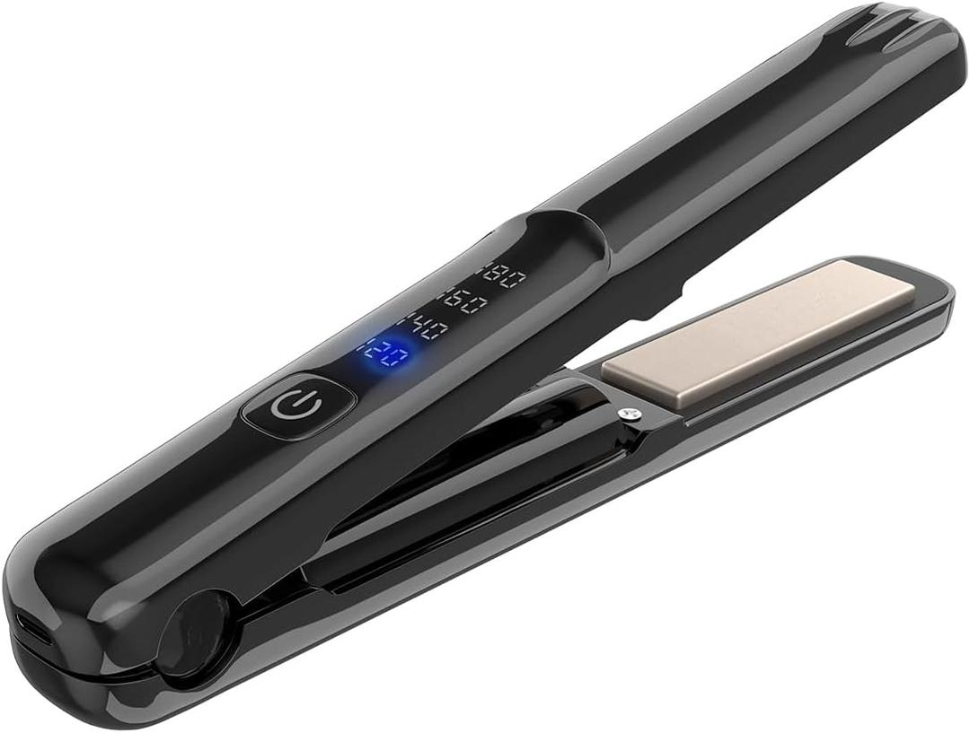 Cordless Hair Straightener and Curler, 2 in 1 Portable Mini Flat Iron & Curling Iron, Fast Heating & Titanium Plate Straightener with 4 Adjustable Temp,Travel Size Preferred Gifts (Black)