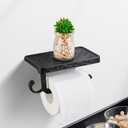 Toilet Paper Holder with Shelf Simple Black Wall Mounted Toilet Tissue Roll Holder Lightness Aluminum Toilet Paper Phone Holder Fancy Toilet Paper Shelf for Bathroom Accessories (Fits Regular Rolls)