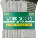 HOT FEET Work Socks for Men, Long All Weather Boot Crew Cotton Socks, Cushioned, Moisture Wicking, Stocking Stuffers (Gray)