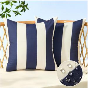 Allorry Outdoor Pillow Covers 20x20 Set of 2 Navy Blue Striped Decoration Throw Pillow Covers for Spring Summer Outdoor Waterproof Garden Patio Furniture Sofa Bed Home Decor JB007-D20