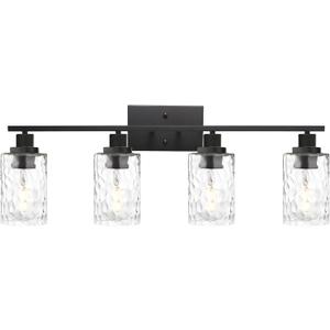 MELUCEE Wall Light Fixture, 4-Light Black Bathroom Vanity Light Over Mirror with Clear Hammered Glass, Modern Wall Sconces Lamp for Powder Room Bedroom Kitchen Porch (Patent No.: US D963914 S)