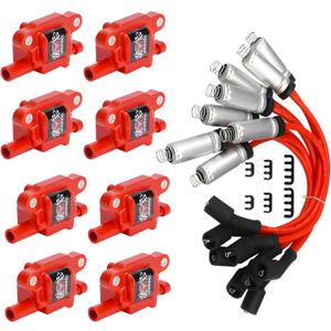 UF413 Ignition Coil & Spark Plug Kit (Square Type) 8-Piece Set for 2005-2016 GM V8 Vehicles Compatible with Chevy Silverado/Tahoe, GMC Sierra/Yukon, Cadillac Escalade UF-413, D510CRed)