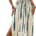 Women's Spaghetti Strap Tie Dye Cami Dress Scoop Neck Split Thigh Midi Dresses Knot Front Sun Dresses (Medium, Blue)