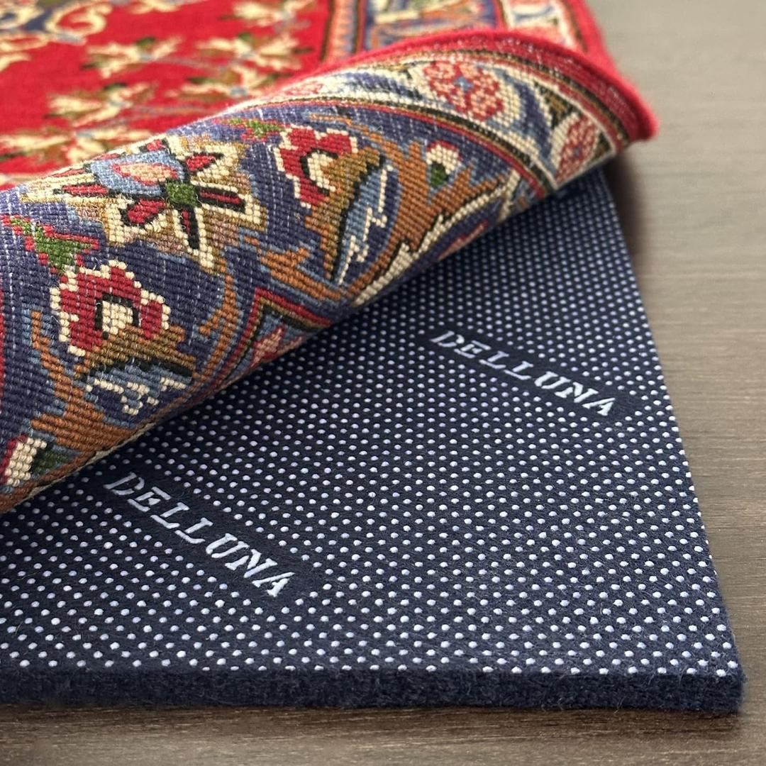 DELLUNA Non-Slip Area Rug Pad 4'x6', 3/8" Thick Double Side Rubber + Felt, Premium Deluxe Cushioned- Safe for All Floors, Adds Comfort and Protection, Ultra Strong Grip, Stop Rug from Moving.