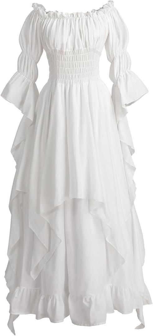 LTAKK Renaissance Dress Women Medieval Costume Victorian Dresses Peasant Gothic Fairy Witch Wedding Under Dress (XX-Large/3X-Large, White)