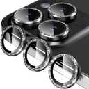 Jeluse Camera Lens Protector for iPhone 17 Pro Max/17 Pro/16 Pro Max/16 Pro/15 Pro Max/15 Pro/14 Pro Max/14 Pro, 9H Tempered Glass Screen Protector Cover Alignment Kit Metal Individual Ring (Titanium Black 3 Lens)