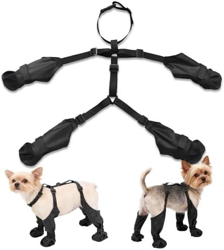 Varku Dog Suspender Boots,Waterproof Dog Leggings Winter Boots with Non-Slip&Dirty Sole,Adjustable Strap,Black Polyester All-Season Outdoor Protection