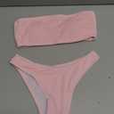 YIMISAN Women's Two Piece Bandeau Swimsuit Ribbed Strapless Tube Bikini Top with Mid Waist Cheeky Bottom Bathing Suit, Size: X-Small, Light Pink