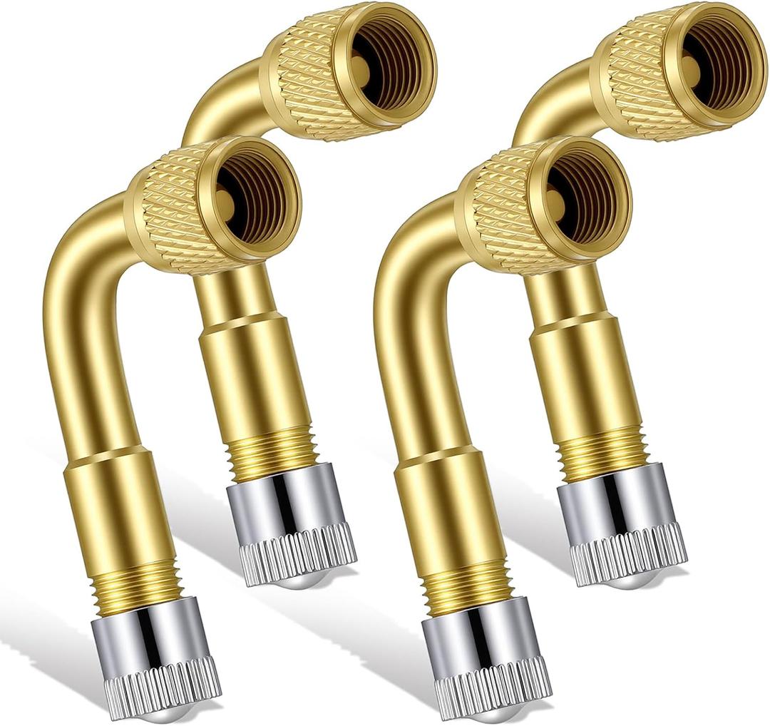 4Pcs Tire Valve Stem Extender - 90 Degree Brass Tire Valve Extension Adapter for Bicycles Passenger Cars Motorcycles RV Trailers