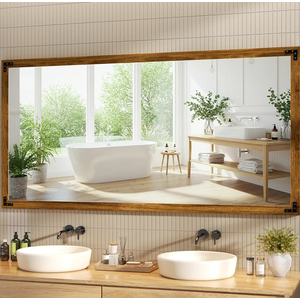 Hasipu Farmhouse Bathroom Mirror, 60"x30" Rustic Wood Framed Wall Mounted Mirror, Walnut Vintage Vanity Mirror Modern Farmhouse Style Decrative Mirrors
