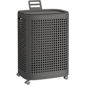 SONGMICS Laundry Hamper with Wheels, Plastic Laundry Basket, 19.8 Gallons (75 L), Slim Storage Basket, for Bathroom, Bedroom, Dark Gray URLH020G101