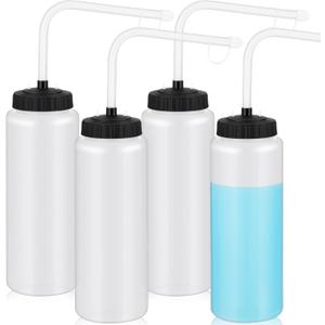 Domensi 4 Pack 1 Liter Hockey Sports Water Bottle with Long Straw BPA Free Easy Squeeze Plastic Bottle for Helmet Sport Football Lacrosse Baseball Gym Yoga(Translucent,Classic)