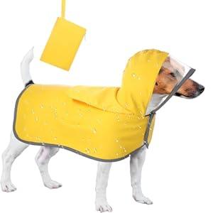 Abbylike Adjustable Waterproof Dog Raincoat Slicker Poncho for Small and Medium Dogs Puppies, with Transparent Hooded Double Layer, with Reflective Edges and Foldable Storage Bag(M)