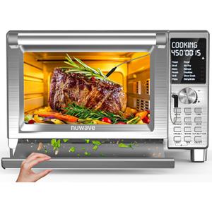 Nuwave Bravo XL Pro Air Fryer Toaster Oven, Improved 100% Super Convection, Quicker & Crispier Results, 100 Presets, Multi-Layer Even Cooking, 50-500F, Smart Probe, PFAS Free, 30QT, Stainless Steel