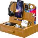 Phone Docking Station for Men - Stocking Stuffers for Men Boyfriend, Nightstand Organizer Bedside Organizer, Gift for Men, Gift for Husband, Birthday Gifts for Men (Wood)