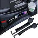 2PCS Car Seat Gap Filler, Multifunctional Vehicle Seat Side Gap Plug Blocker with Cup Holder & Storage Slot, No Drop Automotive Console Crevice Stopper, Universal for Truck SUV Van (Black)