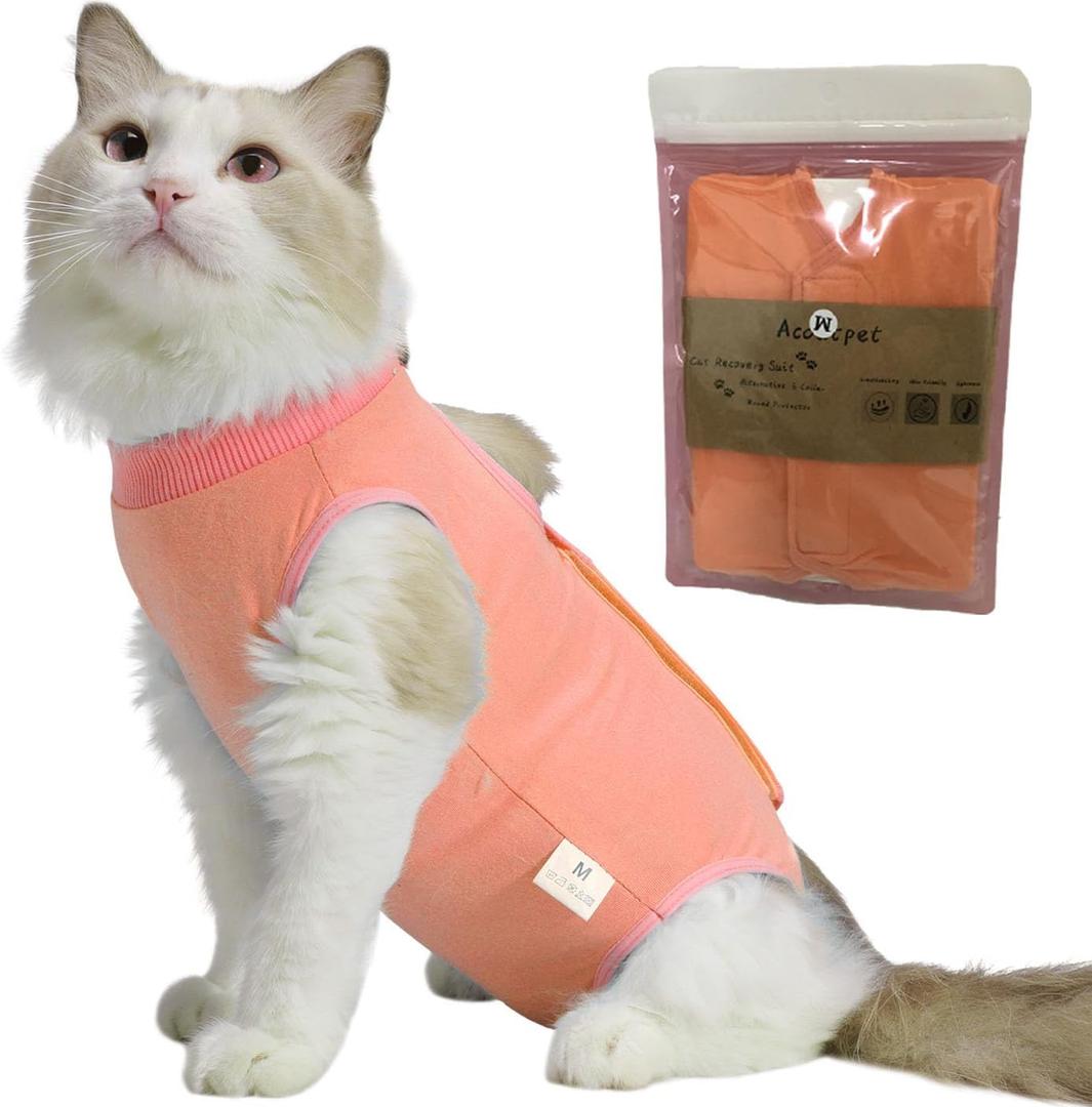 Cat Recovery Suit Female Kitten Onesie for Cats After Surgery Female Spay Surgical Abdominal Wound Skin Diseases Cone Collar Soft Alternative Wear (Orange, S)