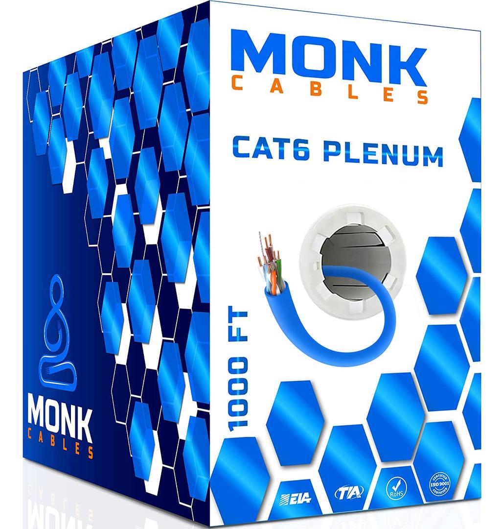 MONK CABLES | CAT6 Plenum Cable 1000ft | UTP, 23AWG, 550MHz | DSX-8000 Certified | Most Certified Cable of The Whole Market (Blue)