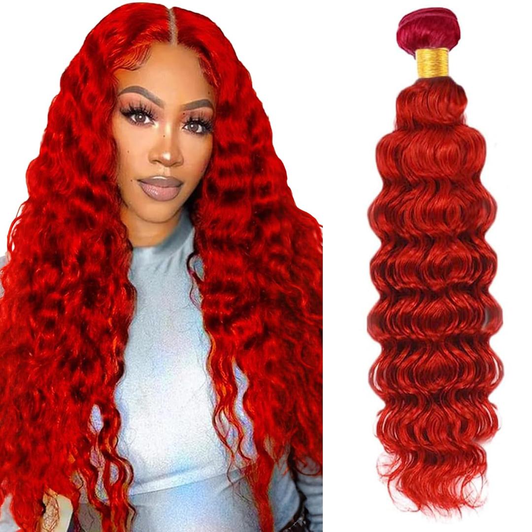Deep Wave Human Hair Bundles 22 Inch Color Red Single Bundle Human Hair Curly Burgundy 100g Per 1 Bundle Brazilian Virgin Remy Hair Extensions For Black Woman
