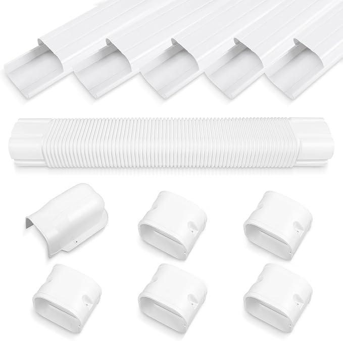 MOOITEK 4" 10Ft Mini Split PVC Line Set Cover Kit Decorative PVC Line Set Cover Kit for Central AC & Heat Pumps Systems Tubing Cover(10Ft,White)