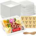 50 Pack Small Charcuterie Boxes with Clear Lids - To Go Paper Mini Charcuterie Box, Disposable Food Containers, 5Inch Dessert Boxes - Sandwich, Cookie, Sushi, Cake Slice, Strawberries (White)