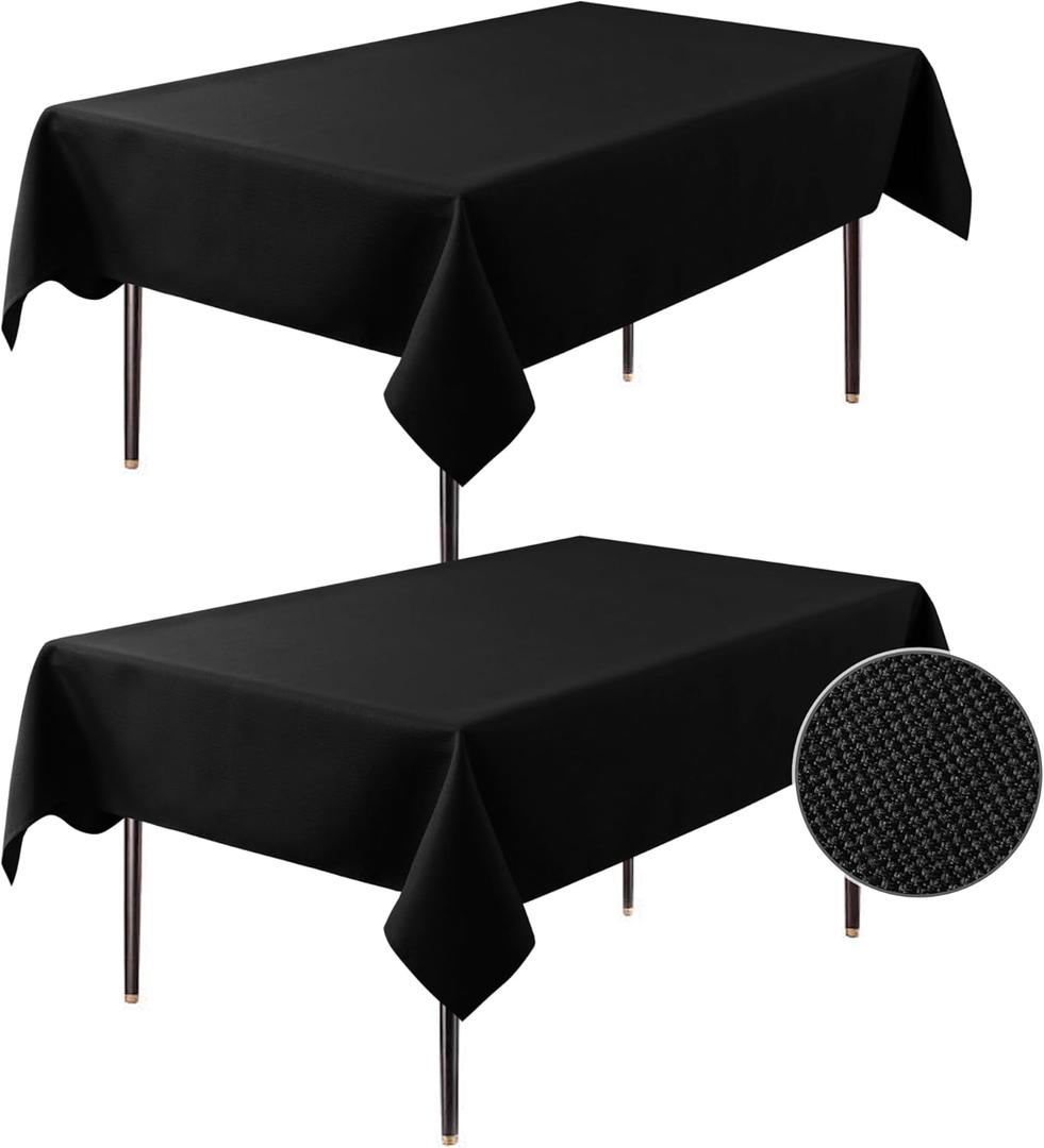 2 Pack Rectangle Tablecloth - 60x104 Inch - Linen Textured Table Cloth Wrinkle Free Washable Decorative Fabric Table Cover for Buffet Banquet Parties Event Holiday Dinner. Black