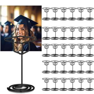 Rtteri 30 Pcs Grad Cap Graduation Picture Display 2 Inch Black Photo Holders for Centerpieces Graduation Table Number Holders Card Stands for Class of 2026 Grad Party Supplies