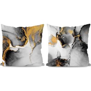 KEUSPI Black and Gold Pillow Covers 18x18 Abstract Black and Grey Gold Throw Pillow Cover Set of 2, Abstract Pillow Covers for Bedroom Home Decor Housewarming Gifts
