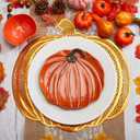 Jinei 8 Pcs Thanksgiving Fall Tableware Set Include Large Ceramic Pumpkin Shaped Plates White Dinner Ceramic Plates Small Pumpkin Shaped Bowls and Place Mats for Autumn Halloween Table Party Decor
