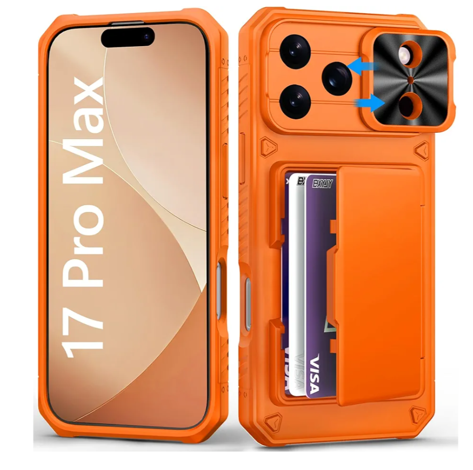 BXYJY for iPhone 17 Pro Max Phone Case Wallet, Card Holder (45 Cards), Slide Camera Cover, Military Grade Protection, Rugged Hard Women Girly Men Protective Case for iPhone17 Pro Max 6.9", Orange