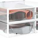 Parat nta 4-Piece Extra Large Boot and Shoe Storage Boxes, Stackable Clear Plastic Shoe Organizer, Space-Saving Shoe Boxes for Boots, Sneakers, and High Heels, Clear