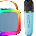 Mini Karaoke Machine Speaker for Kids Adults,Portable Bluetooth with 1-2 Wireless Microphones,Christmas Birthday Gifts Toys Girls Boys Ages 4, 5, 6,7, 8,9,10,11,12+ Years Old Toddler (Blue - 2 Mic)