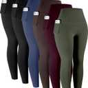 LZYVOO Leggings with Pockets for Women, 6 Packs Soft High Waisted Tummy Control Workout Yoga Pants, Large