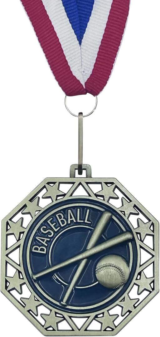 Express Medals Baseball Gold Medals Trophy Award with Neck Ribbons EMDC214Baseball - (Pack of 10)