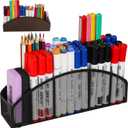 Large Magnetic Marker Holder, Heavy Duty Magnetic Whiteboard Organizer, 5 Slots Mesh Metal Magnetic Dry Erase Marker Holder Pencil Cup Caddy for Whiteboard Fridge Office (Black)