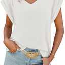 Cicy Bell Womens Summer Cap Sleeve T Shirts Casual V Neck Tops Loose Fit Basic Tees (White, L)