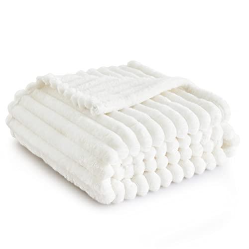 Bedsure White Throw Blanket for Couch - GentleSoft Cozy Blanket for Women, Cute Fleece Throws for Girls, Teacher Gifts Birthday Gifts for Women Men Mom, Room Home Dorm Decor, Off White, 50x60 Inches