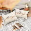 3 x RABUSOFA Fall Pillow Covers 12x20 Inch,Autumn Hello Pumpkin Pillows Decorative Throw Pillows,Lumbar Outdoor Thanksgiving Cushion Cover Farmhosue Fall Decor for Bedroom Couch Sofa White