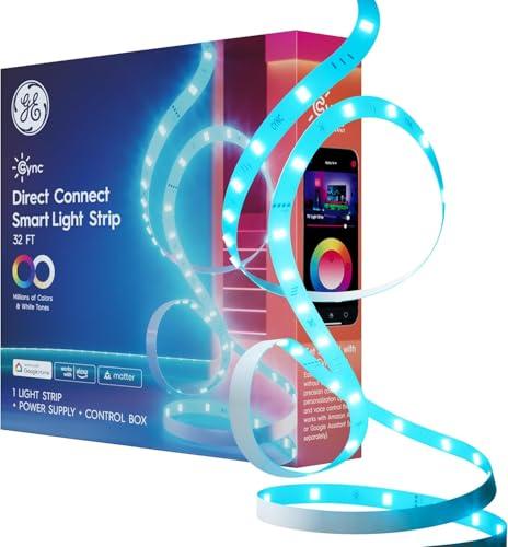 Cync GE Smart LED Strip Light, Color Changing Room Decor LED Light Strip, Works with Alexa and Google Home, Matter Compatible, LED Lights for Bedroom, Millions of Colors and White Tones, 32 Feet