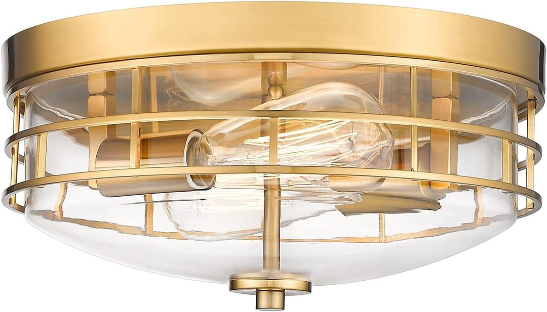 FEMILA Flush Mount Ceiling Light Fixture, 13" Modern Farmhouse Ceiling Light with Clear Glass and Brushed Gold Finish for Entryway Bedroom Kitchen Hallway,4FTJ55-F BG