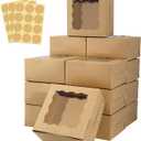 60 pcs Bakery Boxes with Window, 6 x 6 x 3 inches, Kraft Cookie Boxes Pastry Boxes for Baked Goods (Brown)