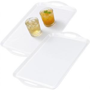 Extra Large White Serving Tray with Handles, 19''x11.6'' Melamine Platters, Ottoman Tray for Serving Food, Turkey, Cookie, Cupcakes, Desserts, Dishwasher Safe, Set of 2,Mats Included