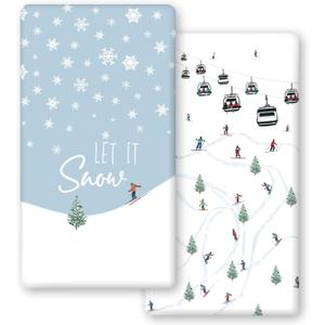 Horaldaily 2 Pack Fitted Crib Sheet for Boys Girls,Soft Breathable Washable Jersey Microfiber Baby Crib Sheet, Fits Standard Size Crib Mattress 28in x 52in, Snow Ski Nursery Sheet Blue/White