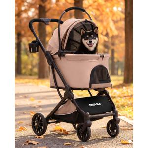 Pet Stroller with Detachable Carrier for Small & Medium Dogs & Cats, Smooth Comfort Ride with Shock-Absorbing Suspension, Foldable Dog Stroller, Compact Storage (Peach Pink)